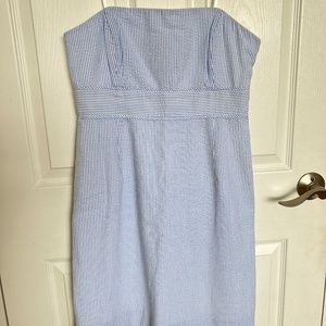 Vineyard Vines Blue White Seersucker Strapless Sheath